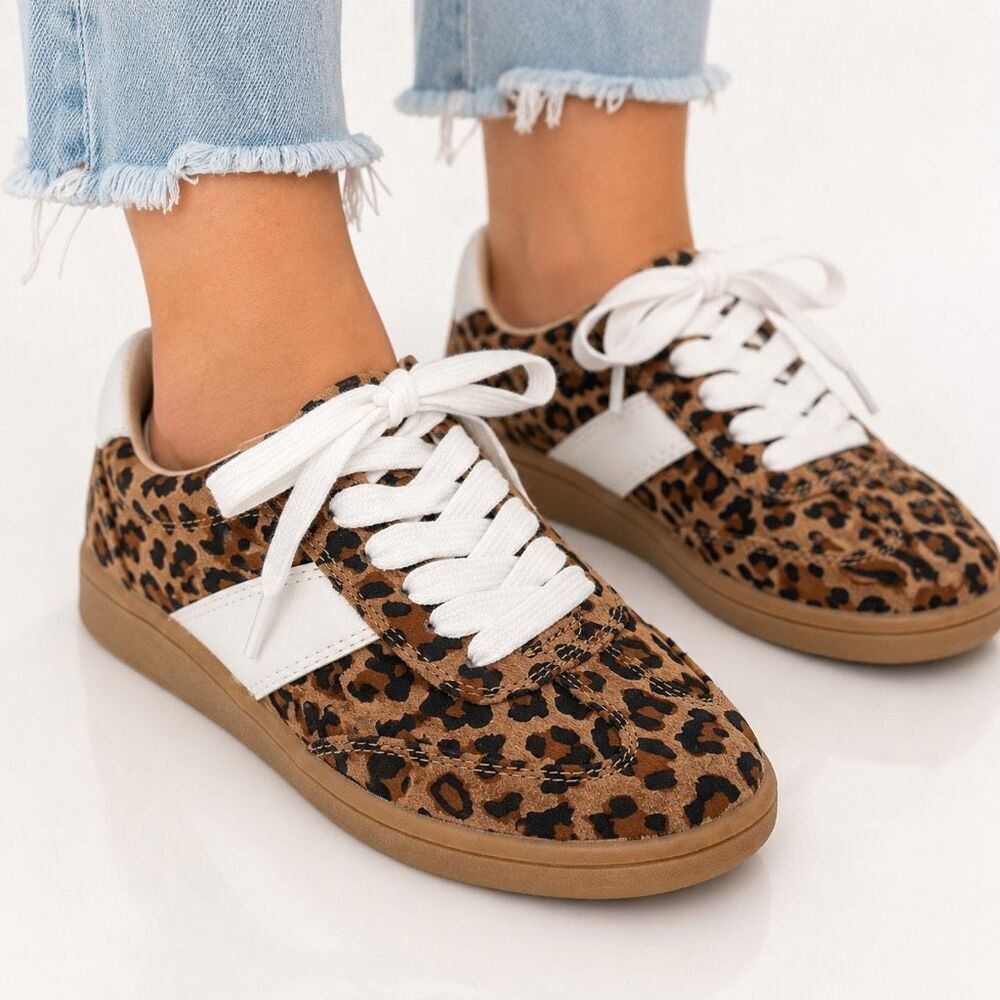 Art Class Girls Leopard Print Faux Leather Lace Up Sneakers Size 1